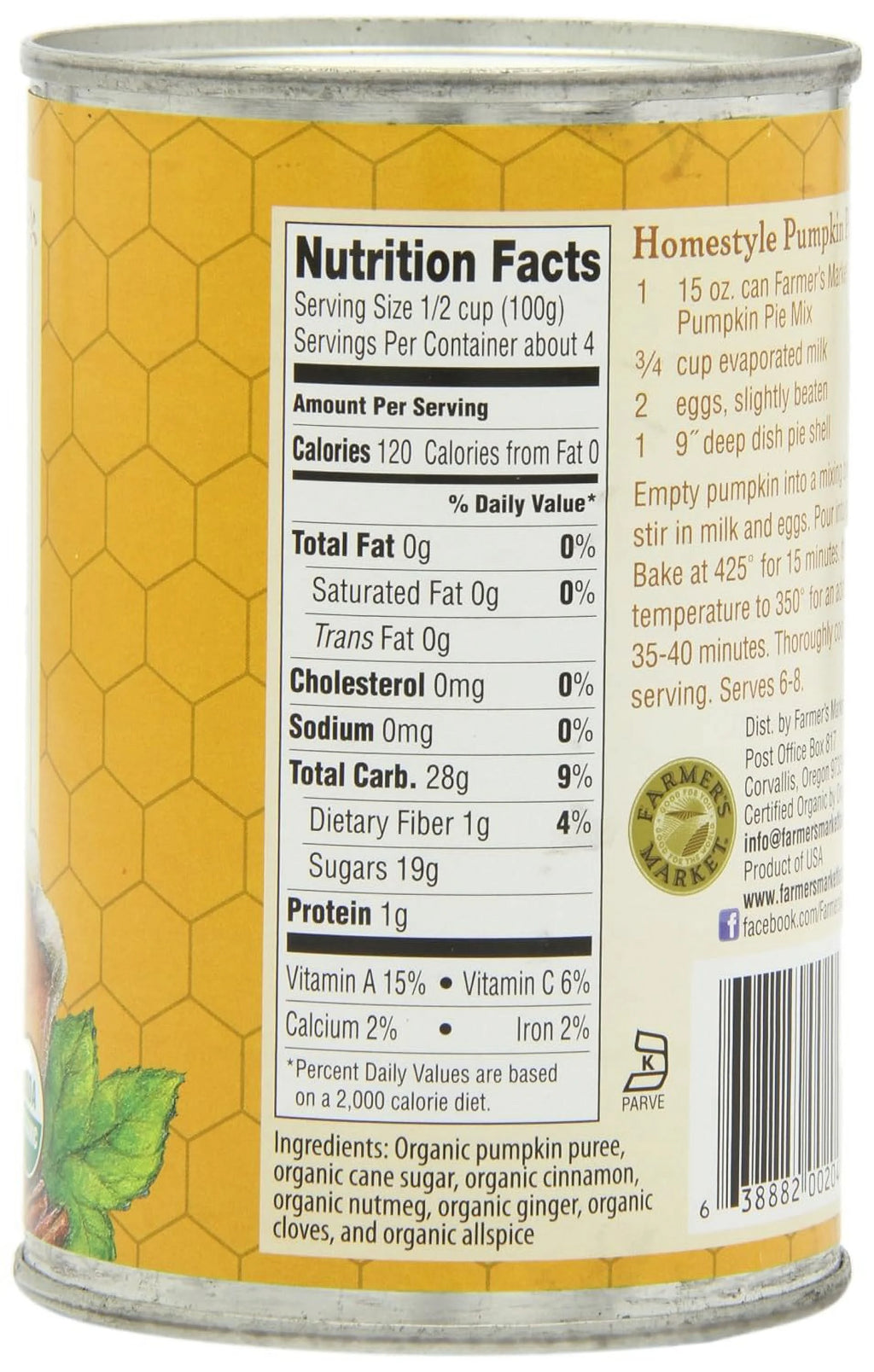 Organic Canned Pumpkin Pie Mix 15-Ounce Cans Pack Of 12 C126