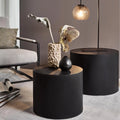 Black Rustic Oak Round Nesting End Table Set of 2 Y37374