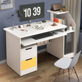 Small Computer Office Desk with 2 Drawers and 3 Hutch Shelves Writing Desk S569