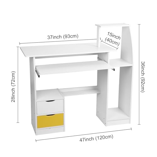 Small Computer Office Desk with 2 Drawers and 3 Hutch Shelves Writing Desk S569