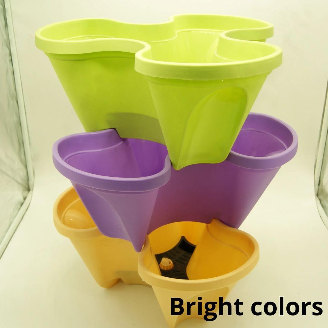 Vertical Garden Stackable Planter 3 Pots with Wheels and Plant Labels O6344