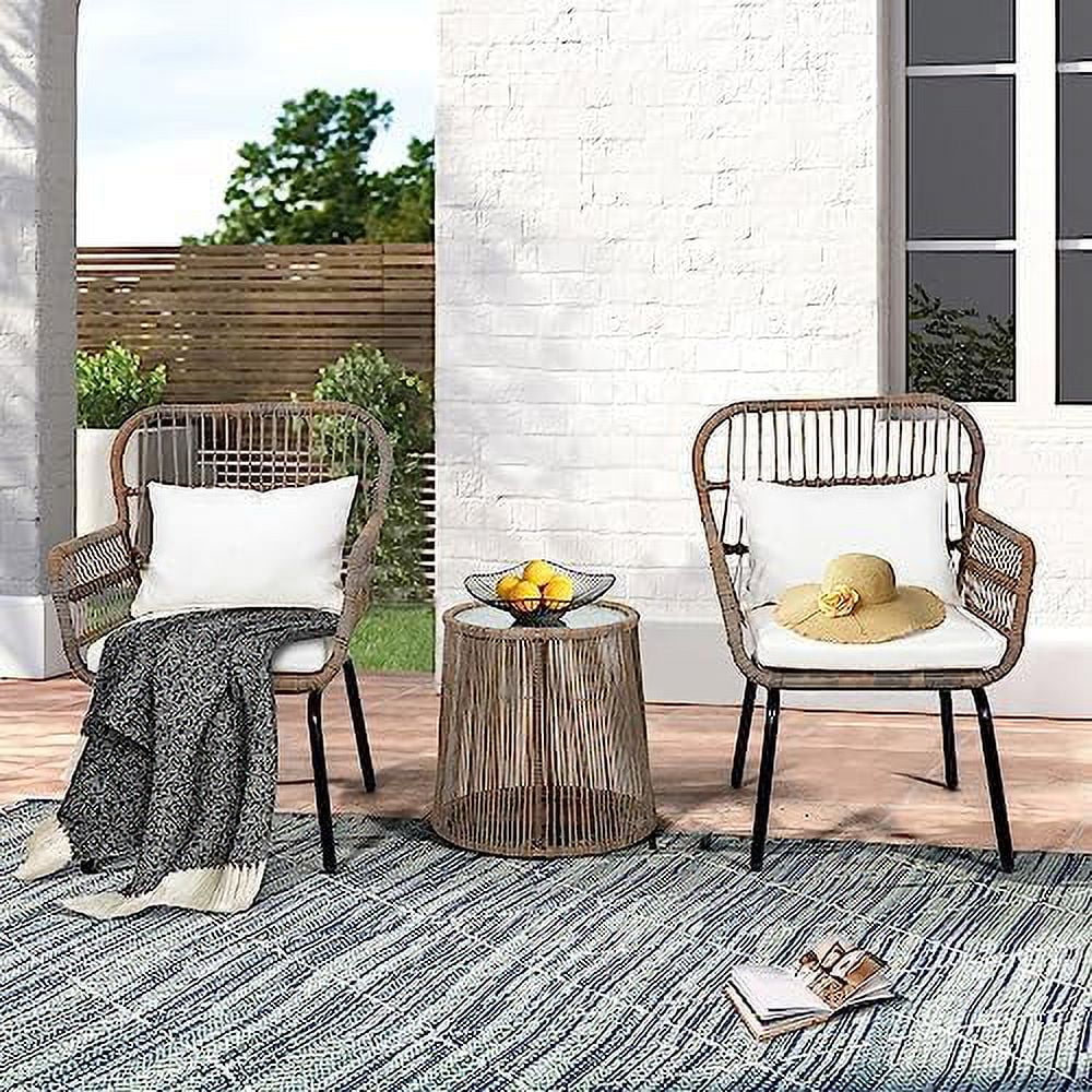 3 Pieces Rattan Wicker Bistro Set with Glass Top Table O7668