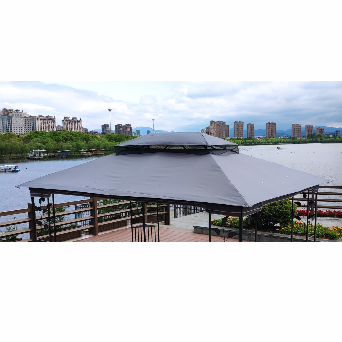 Elegant Gray Double Roof Gazebo Replacement Canopy Top U548324