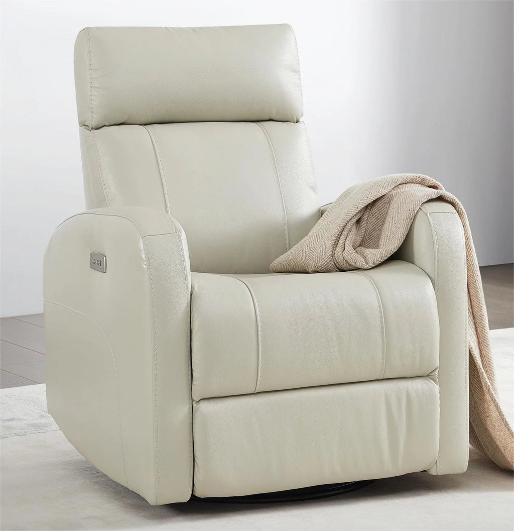 White Leather Power Swivel Glider Recliner X525731