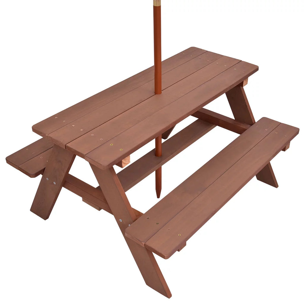 Children Outdoor 4 Seat Kids Picnic Table Bench with Folding Umbrella T968