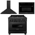 36 in. Dual Fuel Range, Range Hood, Microwave Oven in Black Stainless Steel D7940