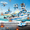 Police Ship Building Blocks Toy Kit with Army Car, Helicopter, Airplane, Warship W924953