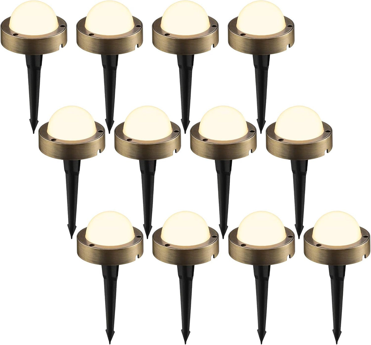 12-Pack LED Landscape Path Light, 4.5W, 2700K Soft White, Cast-Aluminum, Brass J21325