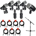 7 Pc Drum Microphone Pack with Tripod Microphone Stand & 7 x XLR Cable B854944