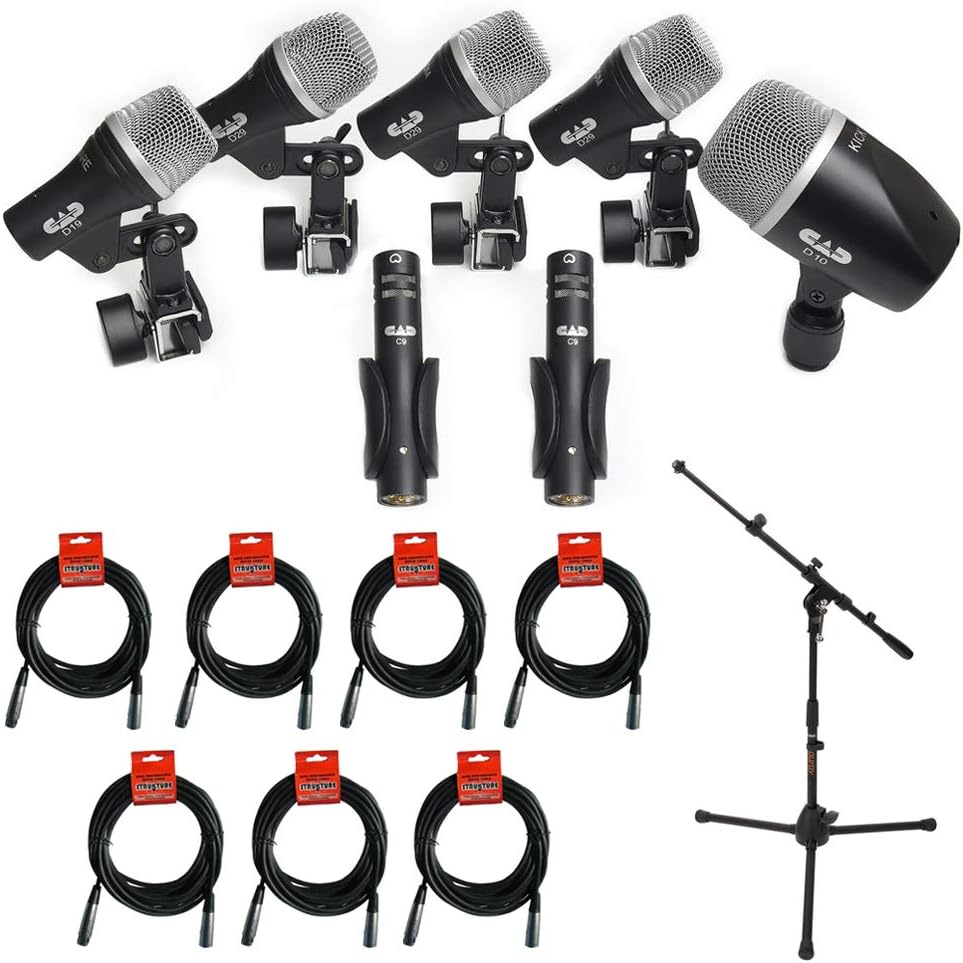 7 Pc Drum Microphone Pack with Tripod Microphone Stand & 7 x XLR Cable B854944
