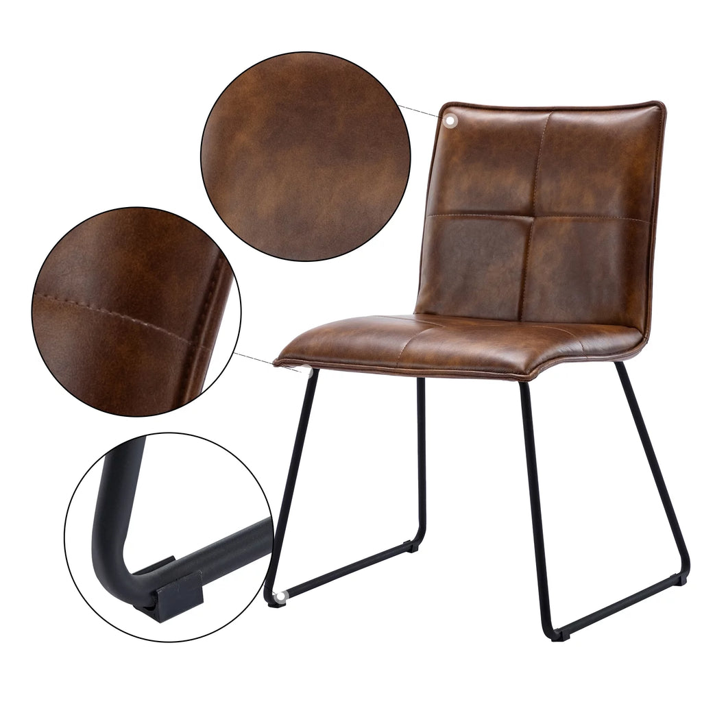 Brown Faux Leather Dining Chairs Set of 2 with Metal Legs A425503