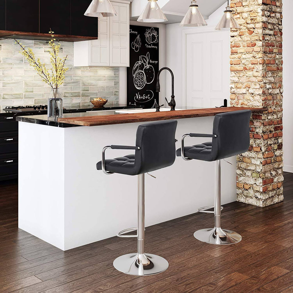 Black Leather Bar Stool Set of 2 Y38573