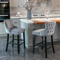 Velvet Wing-Back Upholstered Bar Stools Set of 2 with Solid Wood Legs A88025