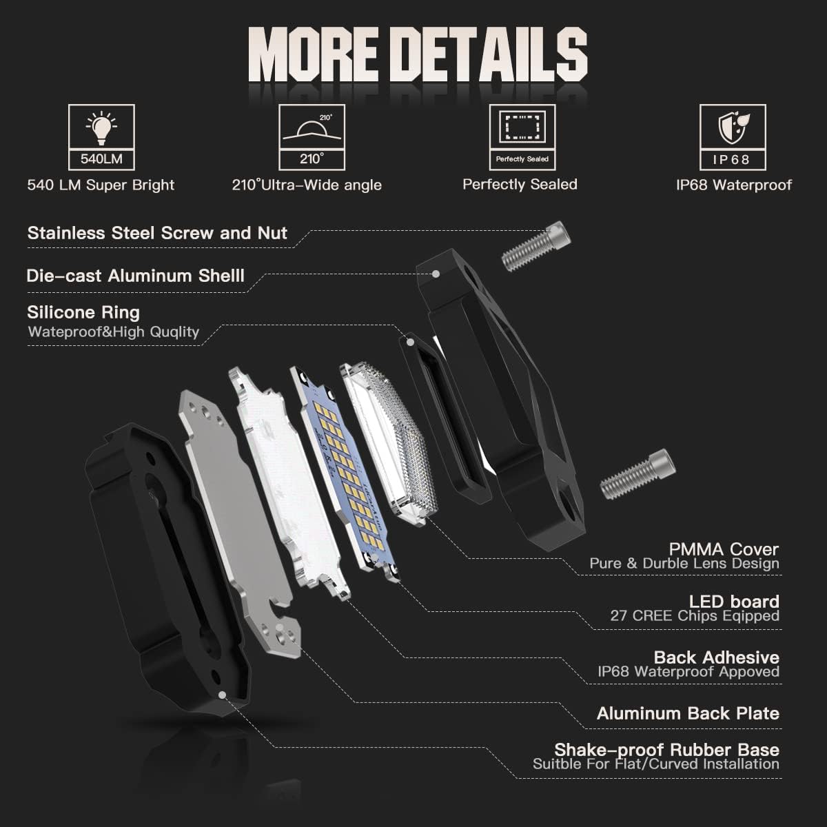 White LED Rock Lights 12PCS Underbody Lights Q380