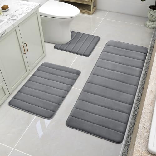 Black Memory Foam Bathroom Rug Set 3 Piece Non Slip Shaggy Bath Mat P7948