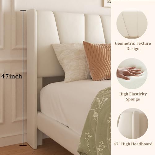 Beige Queen Upholstered Platform Bed Frame with Storage Drawers C5263