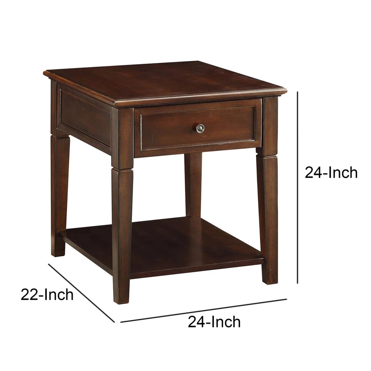 Walnut Brown Wooden End Table with One Drawer and One Shelf A579