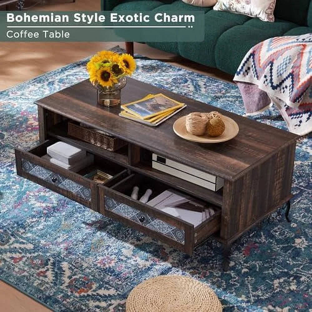 48" Dark Brown Coffee Table with Sliding Drawers N4075