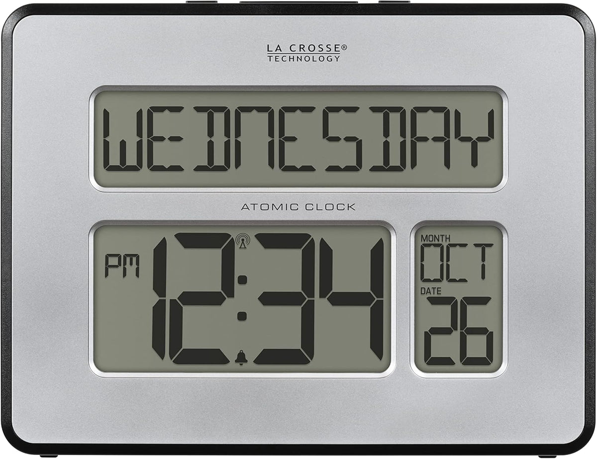 Silver Atomic Full Calendar Clock S9407