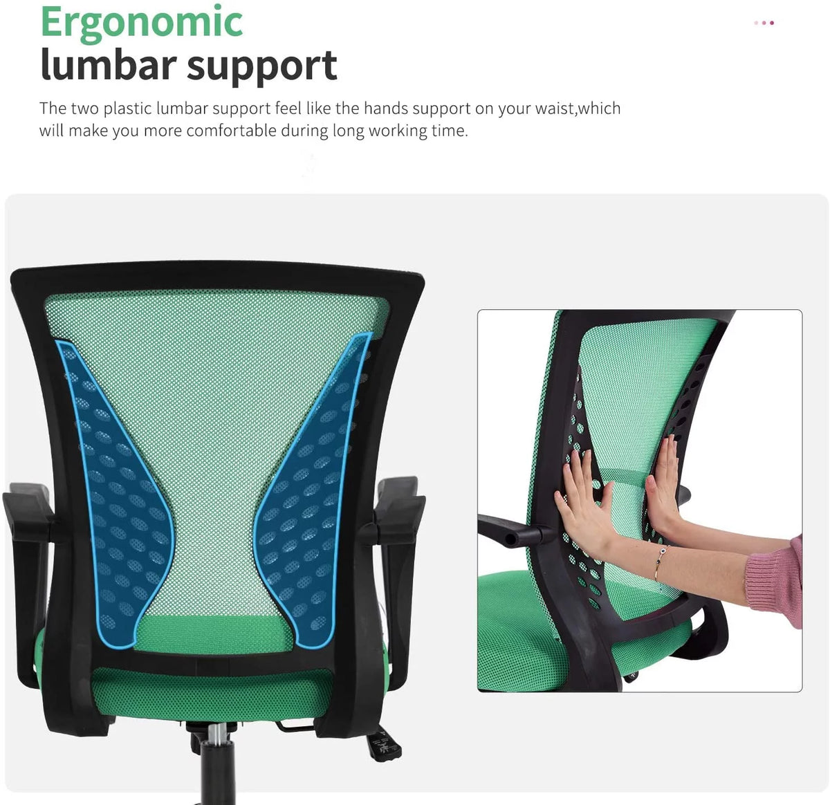 Green Mesh Ergonomic Office Chair with Armrests U321918