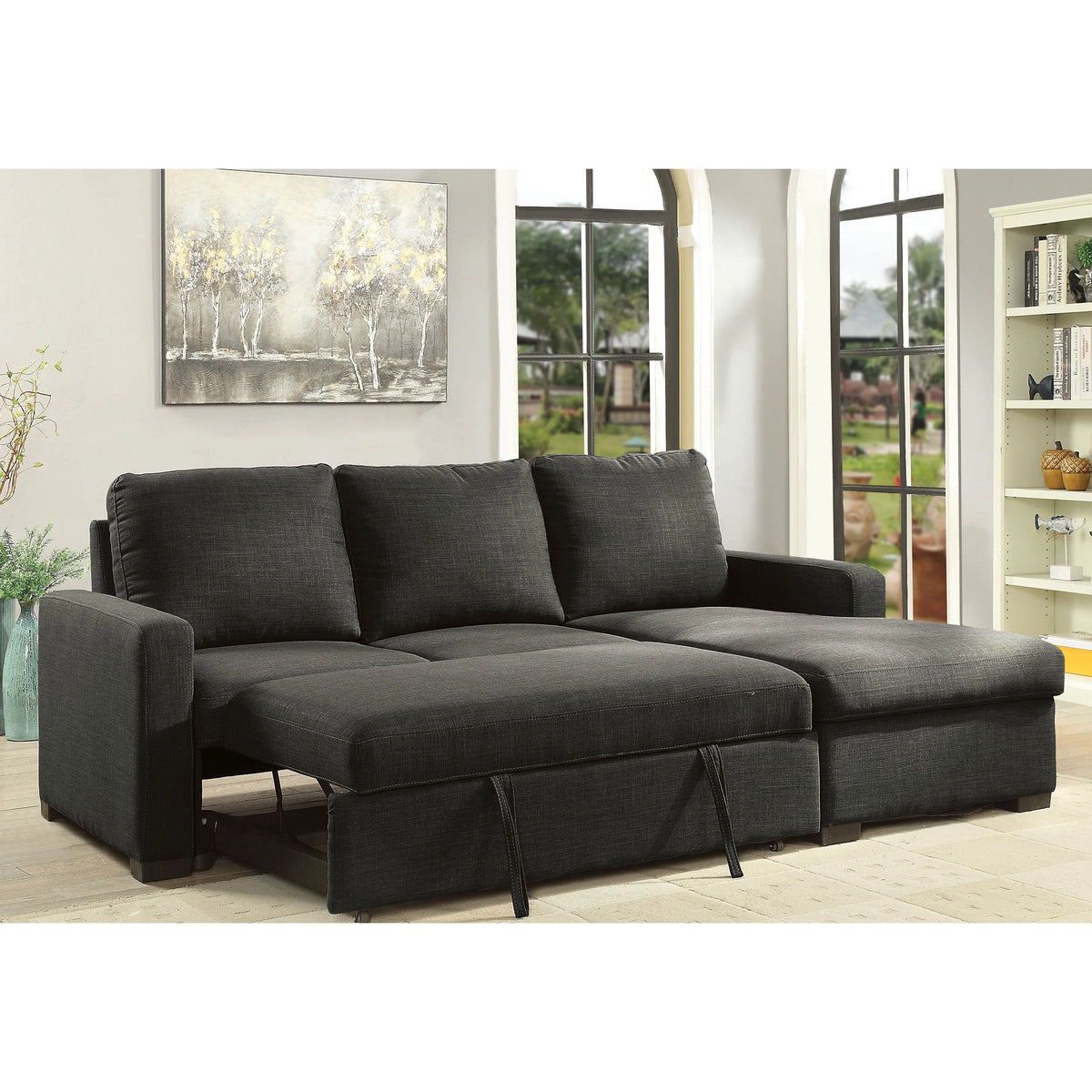 Dark Gray Faux Linen Sectional M4519