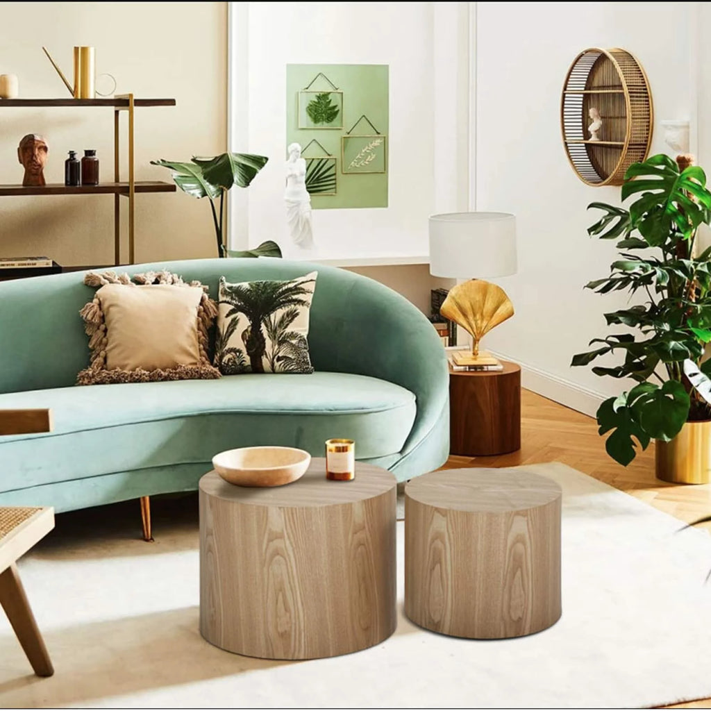 Black Rustic Oak Round Nesting End Table Set of 2 Y37374
