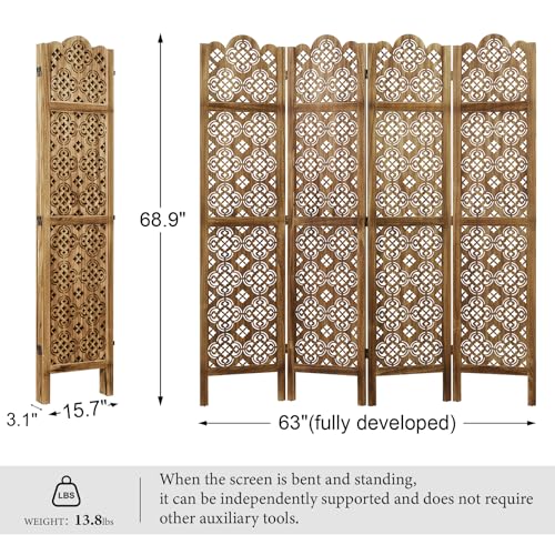 4 Panel Antique Brown Wood Room Divider G793