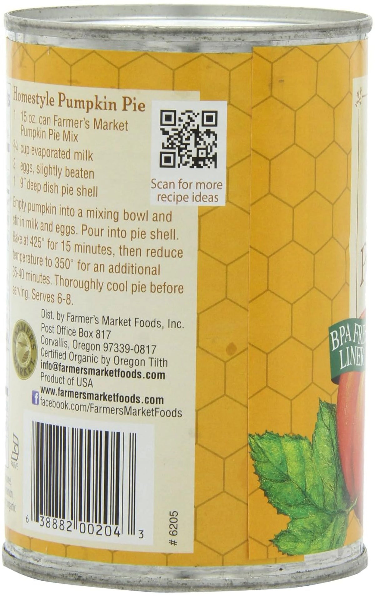 Organic Canned Pumpkin Pie Mix 15-Ounce Cans Pack Of 12 C126