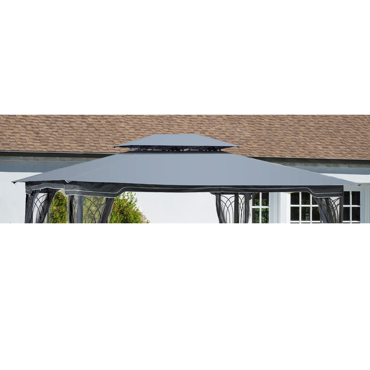 Elegant Gray Double Roof Gazebo Replacement Canopy Top U548324