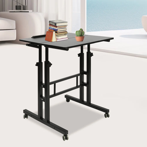 24" Mobile Stand Up Desk Adjustable Height Small Storage Desk with Wheels Black P4669
