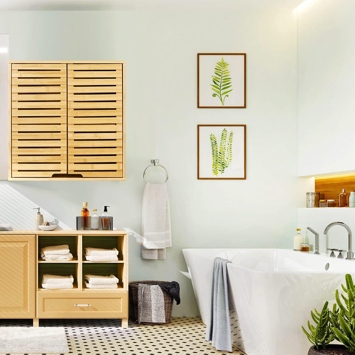 Bamboo 2 Tier Wall Cabinet with Adjustable Interior F79114