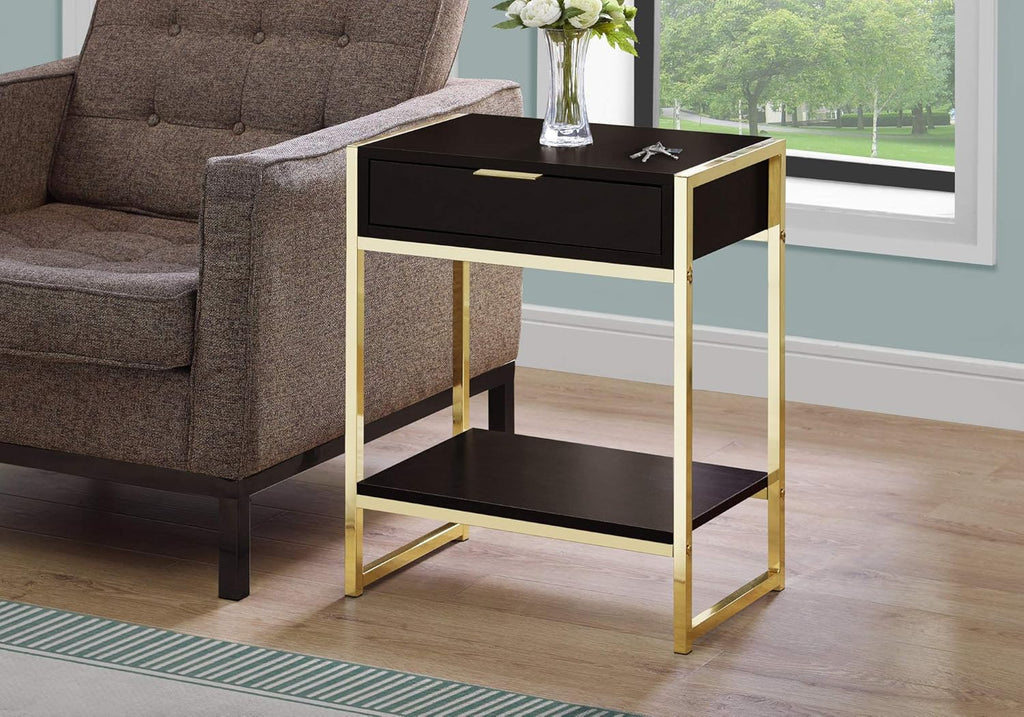 Cappuccino End Table with Gold Metal Base U398955