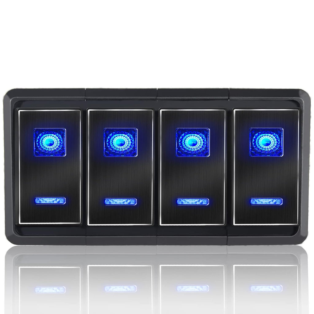 5P On/Off Blue LED Light 4 Gang Aluminum Switch Panel B40168