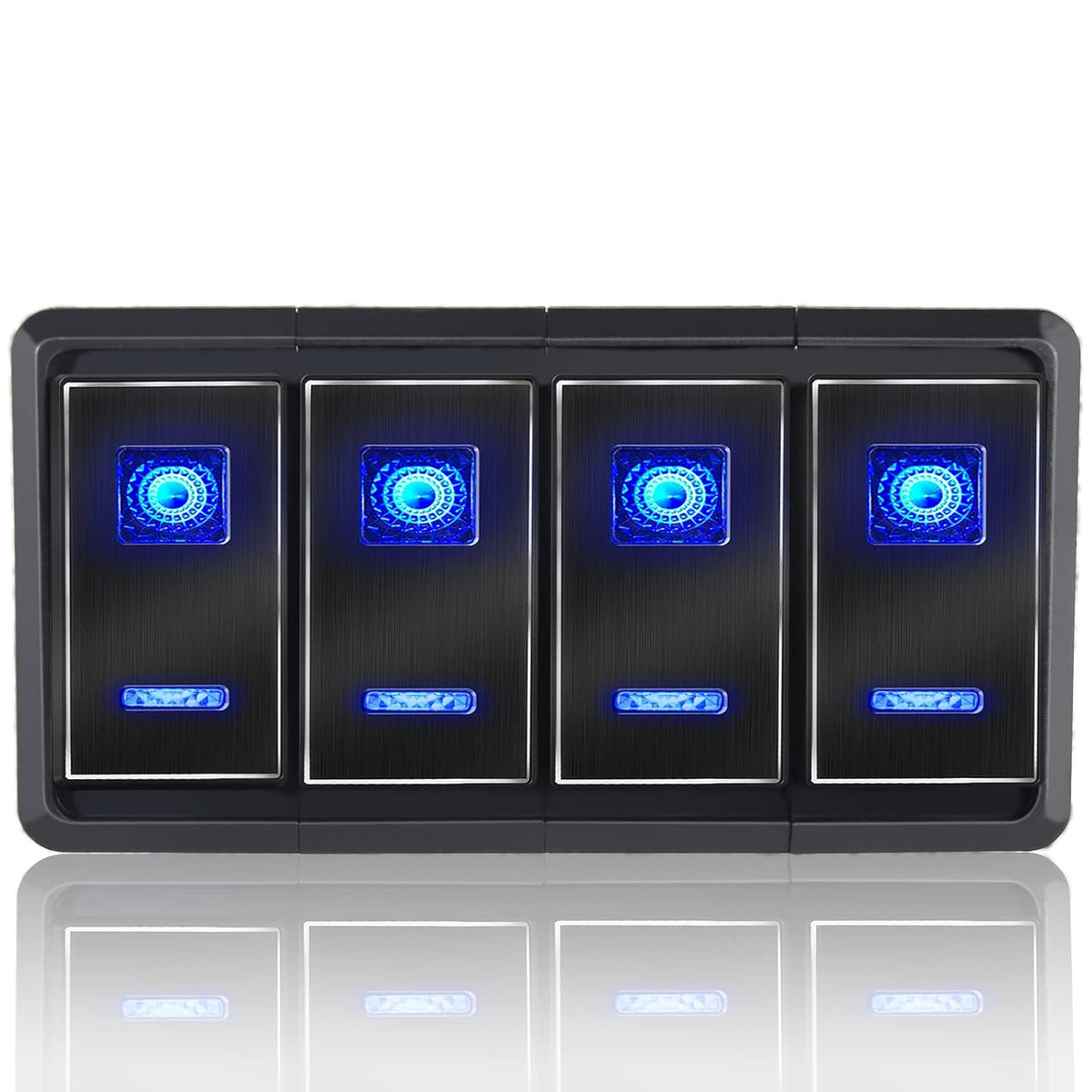 5P On/Off Blue LED Light 4 Gang Aluminum Switch Panel B40168