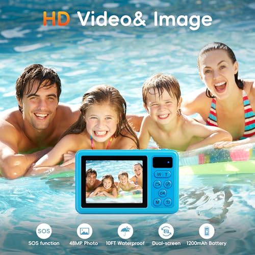 10 FT Waterproof Floating Camera with 32GB Card, Dual Screen Selfie Camera, 48MP 18X Autofocus Compact Digital Camera S28031