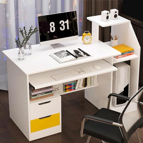 Small Computer Office Desk with 2 Drawers and 3 Hutch Shelves Writing Desk S569