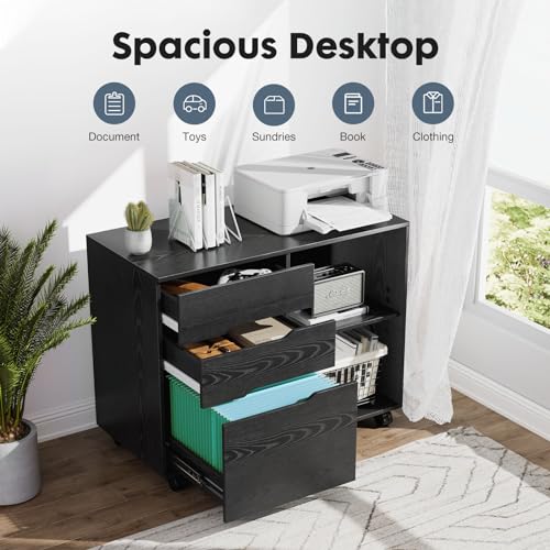 Rustic Brown 3 Drawer Lateral File Cabinet with Wheels I249