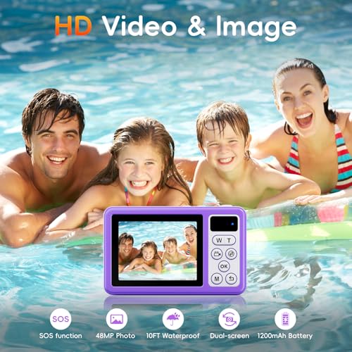 10 FT Waterproof Floating Camera with 32GB Card, Dual Screen Selfie Camera, 48MP 18X Autofocus Compact Digital Camera S28031