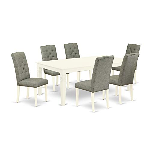 7 Piece Dining Set with Rectangle Table and 6 Gray Fabric Upholstered Chairs X916