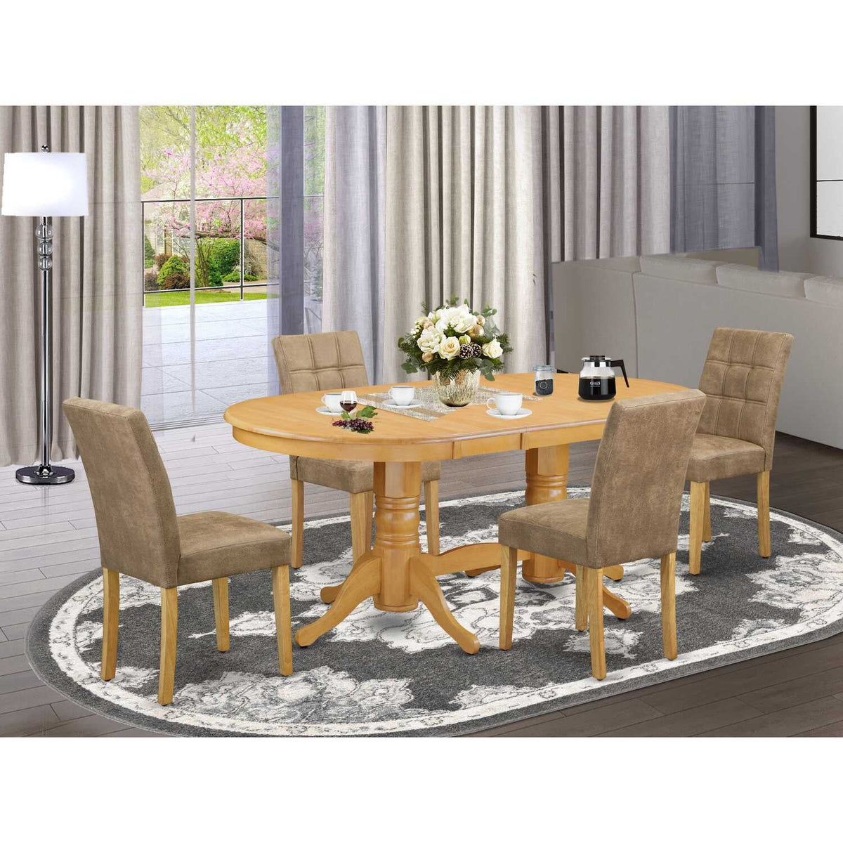 5 Piece Oval Dining Room Set with 4 Chairs Oak C2025