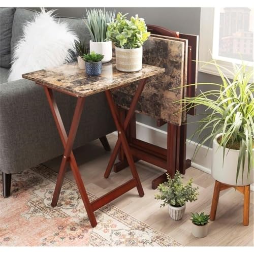Brown Faux Marble 5 Piece TV Tray Table Set B156