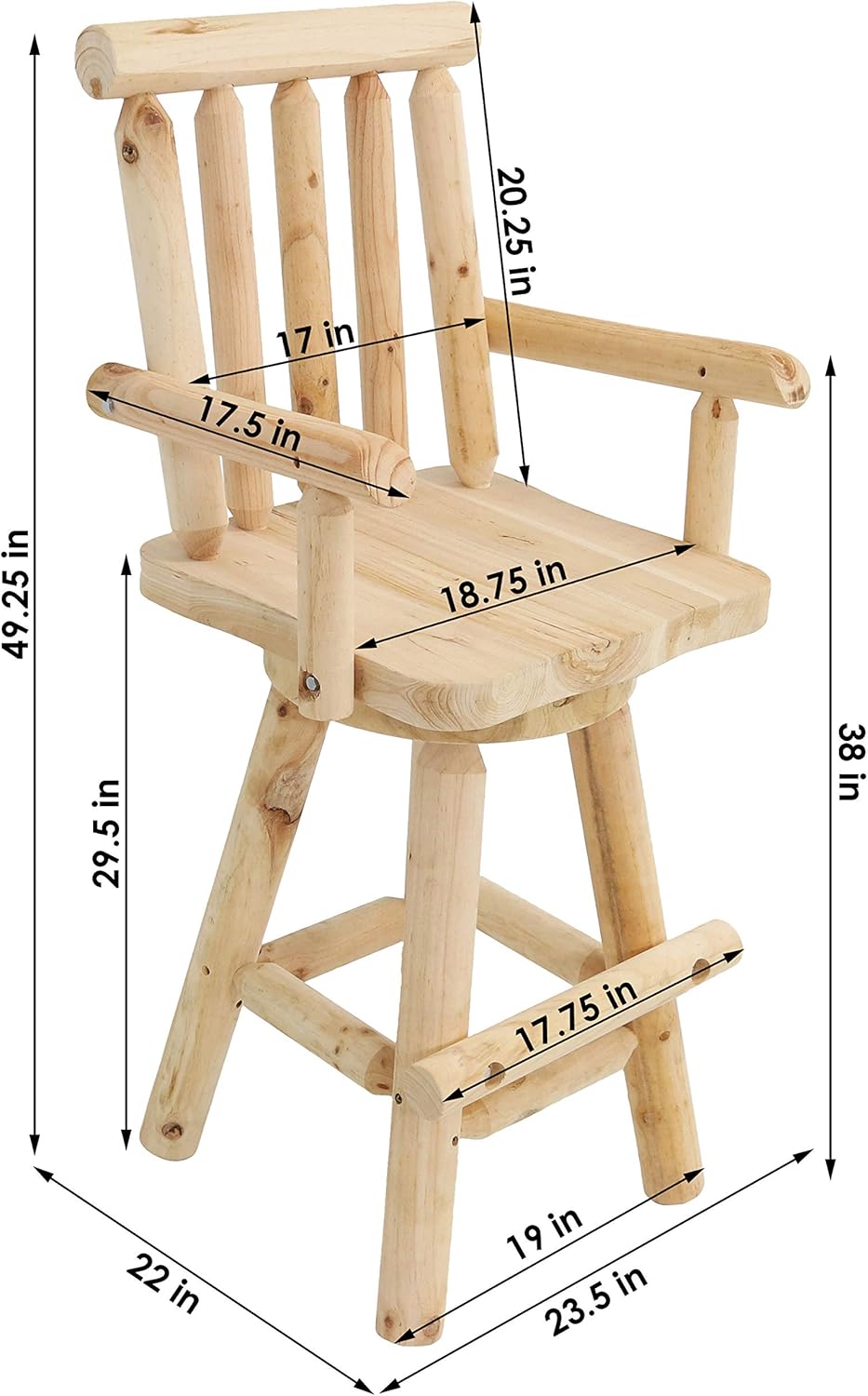 Rustic Bar Stool, Unfinished Wood, Set of 2 K23447