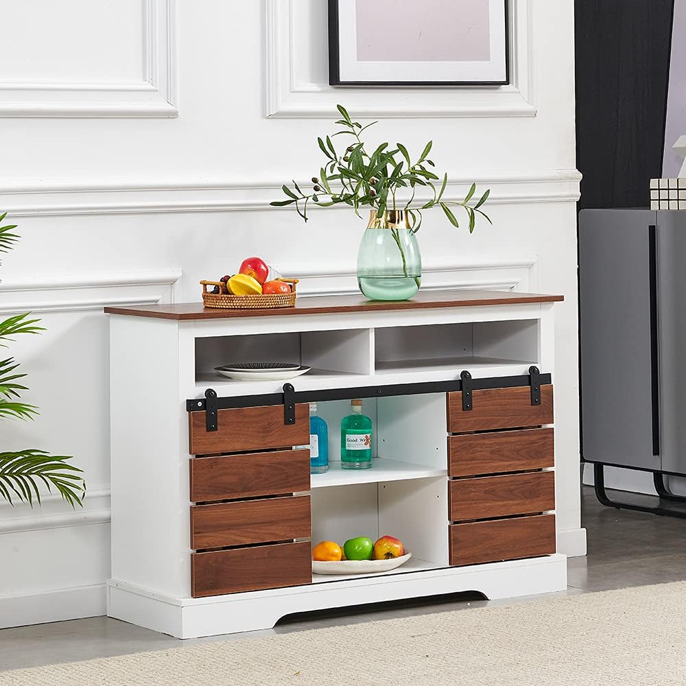 Barn Door Storage Cabinet Wooden with Shelves Freestanding Unit H328871