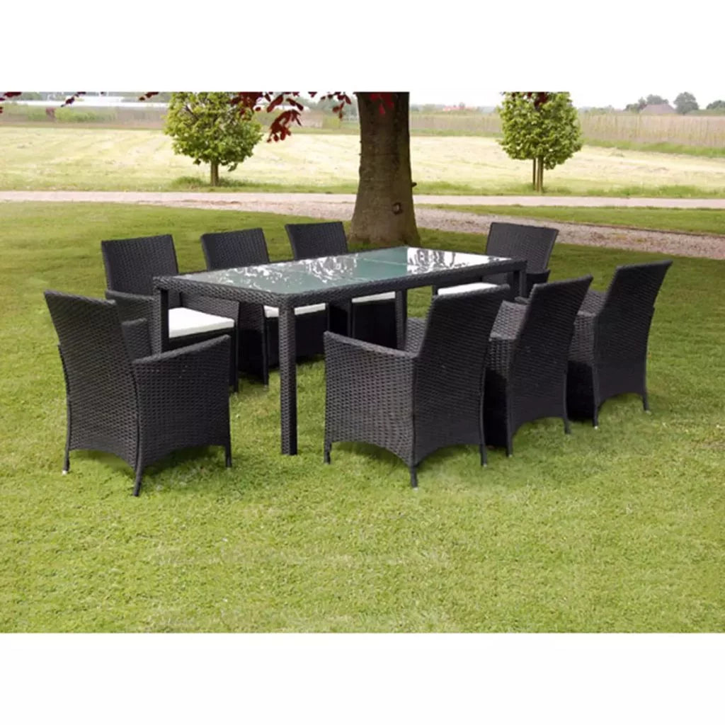 Black 9 Piece Poly Rattan Patio Dining Set with Cushions T258