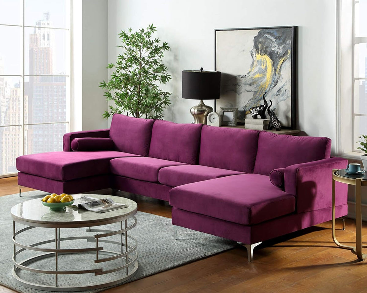 Purple Velvet Sectional Sofa Set with 2 Pillows P212