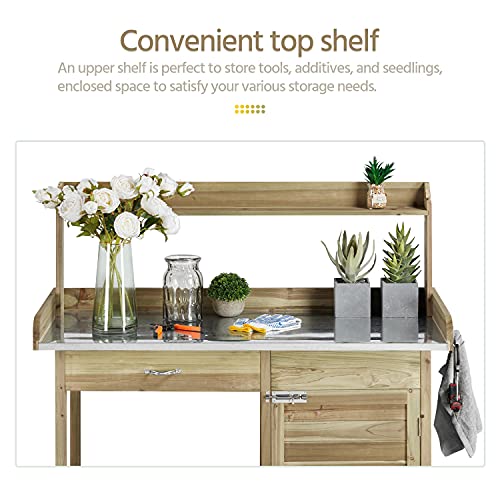 Outdoor Potting Bench Table with Cabinet Drawer Open Shelf B170524