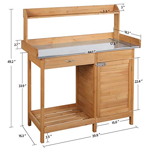 Outdoor Potting Bench Table with Cabinet Drawer Open Shelf B170524