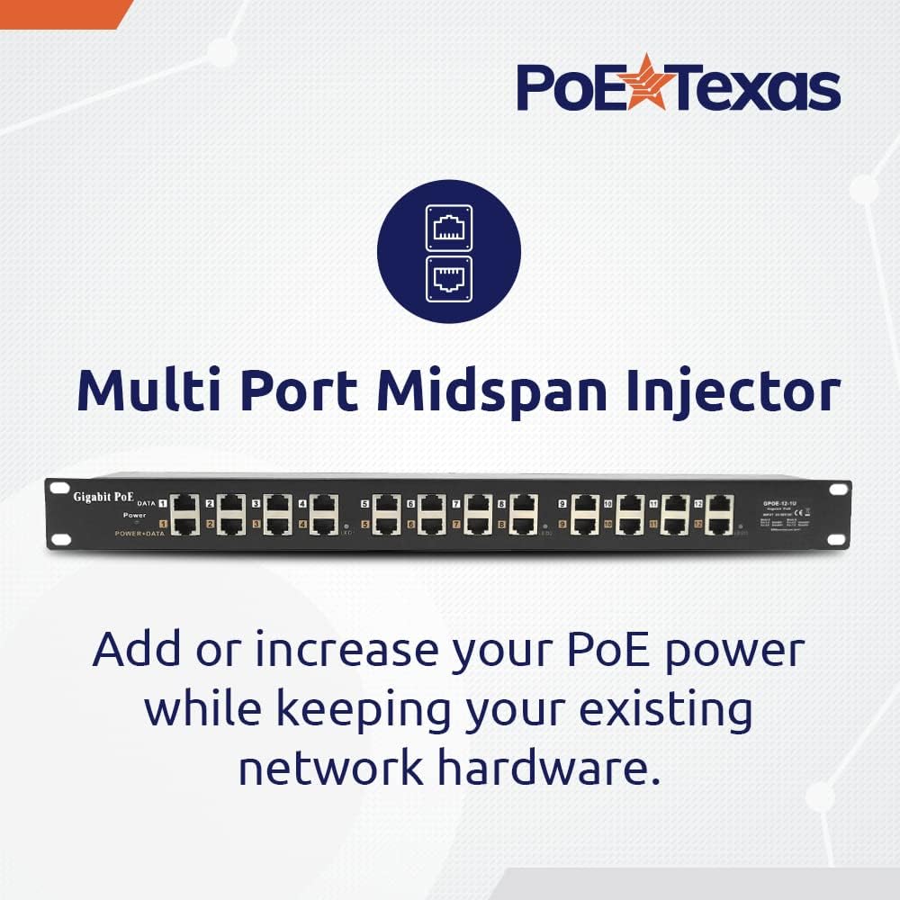 12 Port Gigabit Passive PoE Injector with 24V Power Supply O1827