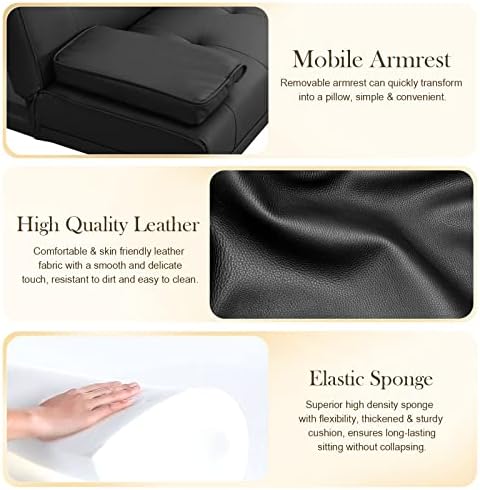 Black Leather Futon Sofa Bed with 2 Cup Holders P99858