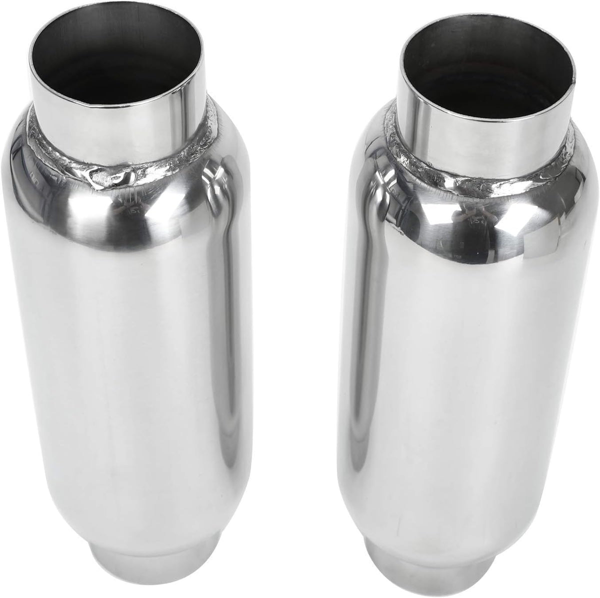2.5 Inch Inlet 2.5 Inch Outlet Stainless Steel Weld-on Exhaust Muffler, Pair, 12 Overall Length U5682